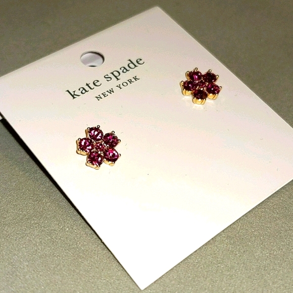 NEW Kate Spade Flower Stud Earrings- Deep Magenta - Picture 7 of 9